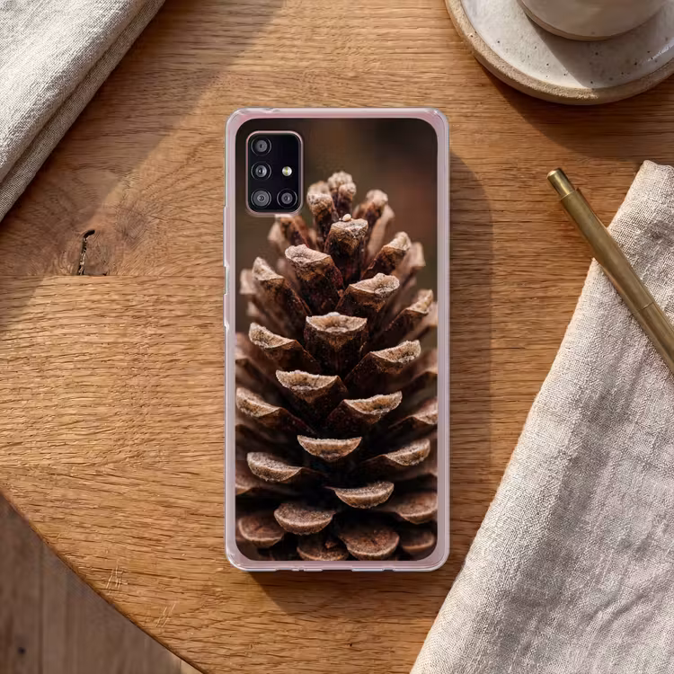 Dennenappel - Bos - Herfst - Bruin - Sfeervol Telefoonhoesje Samsung Galaxy A51 5G klein -sfeer1