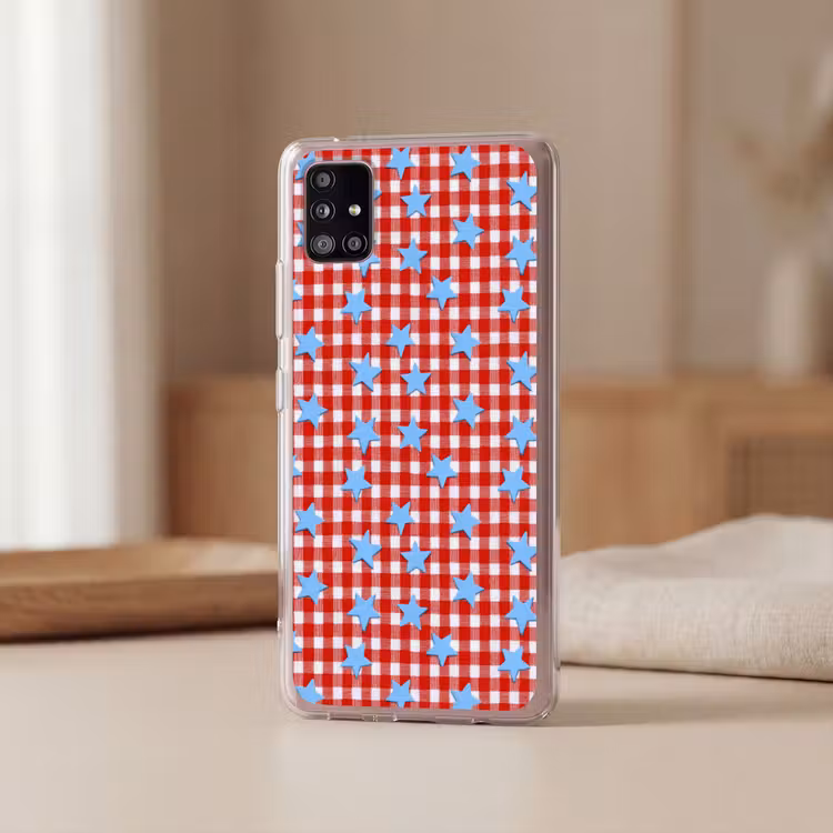 Ruit - Sterren - Rood Telefoonhoesje Samsung Galaxy A51 5G klein 373 -sfeer2