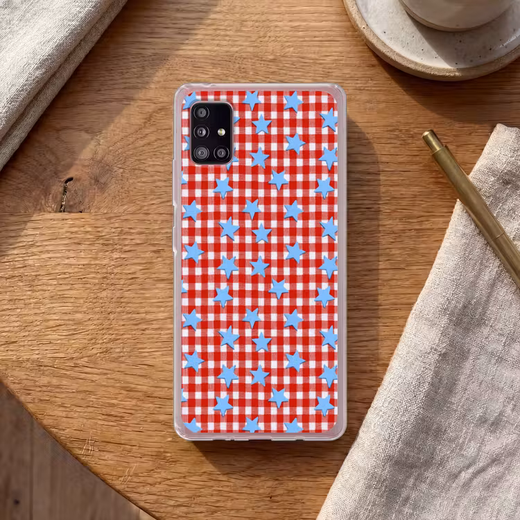 Ruit - Sterren - Rood Telefoonhoesje Samsung Galaxy A51 5G klein 373 -sfeer1