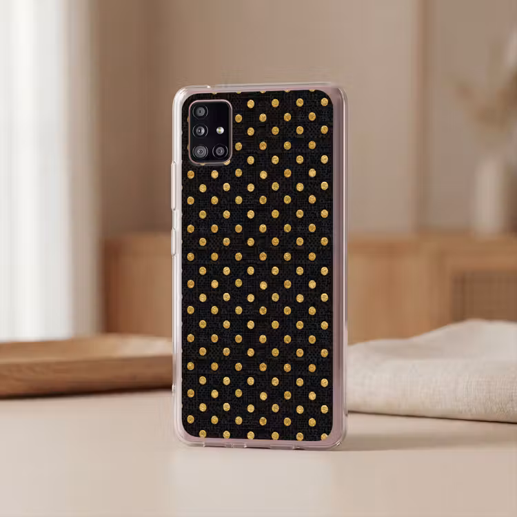 Polka Dot - Stippen - Goud - Zwart Telefoonhoesje Samsung Galaxy A51 5G klein 373 -sfeer2