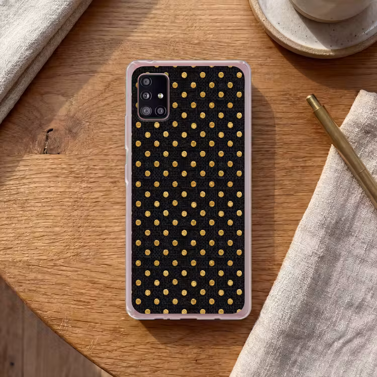 Polka Dot - Stippen - Goud - Zwart Telefoonhoesje Samsung Galaxy A51 5G klein 373 -sfeer1