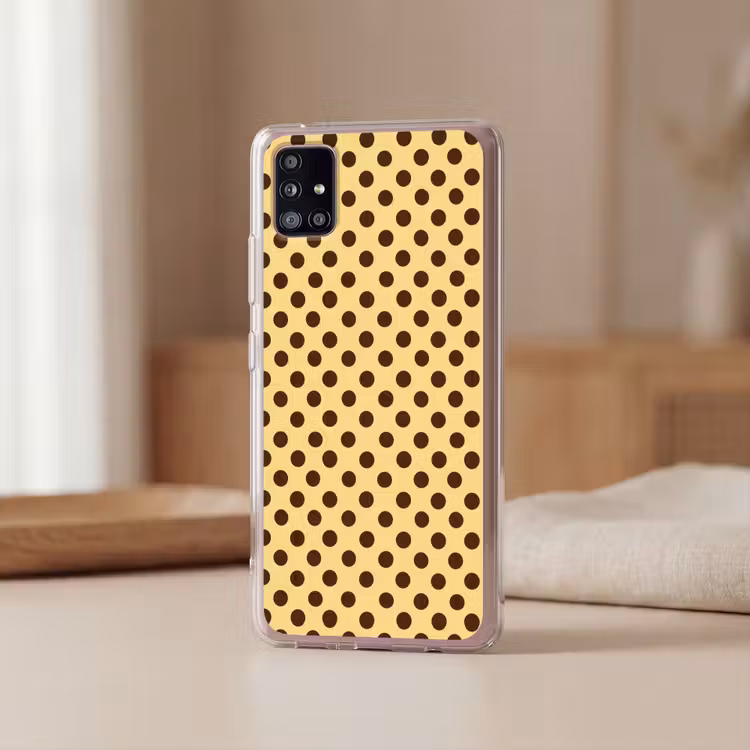 Polka Dot - Stippen - Retro - Geel - Bruin Telefoonhoesje Samsung Galaxy A51 5G klein 373 -sfeer2