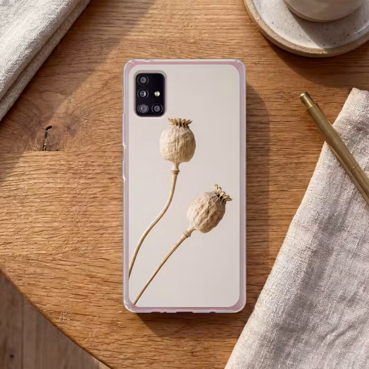 Papaverbollen - Droogbloemen - Minimalistisch - Beige - Rustig Telefoonhoesje Samsung Galaxy A51 5G klein -sfeer1