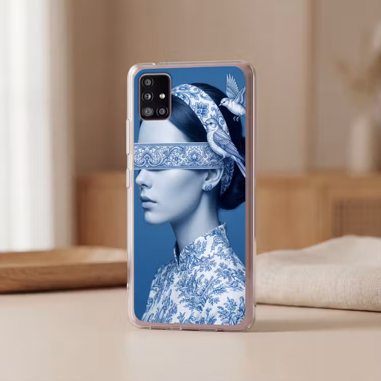 Portret - Klassiek - Wit - Blauw Telefoonhoesje Samsung Galaxy A51 5G klein -sfeer2
