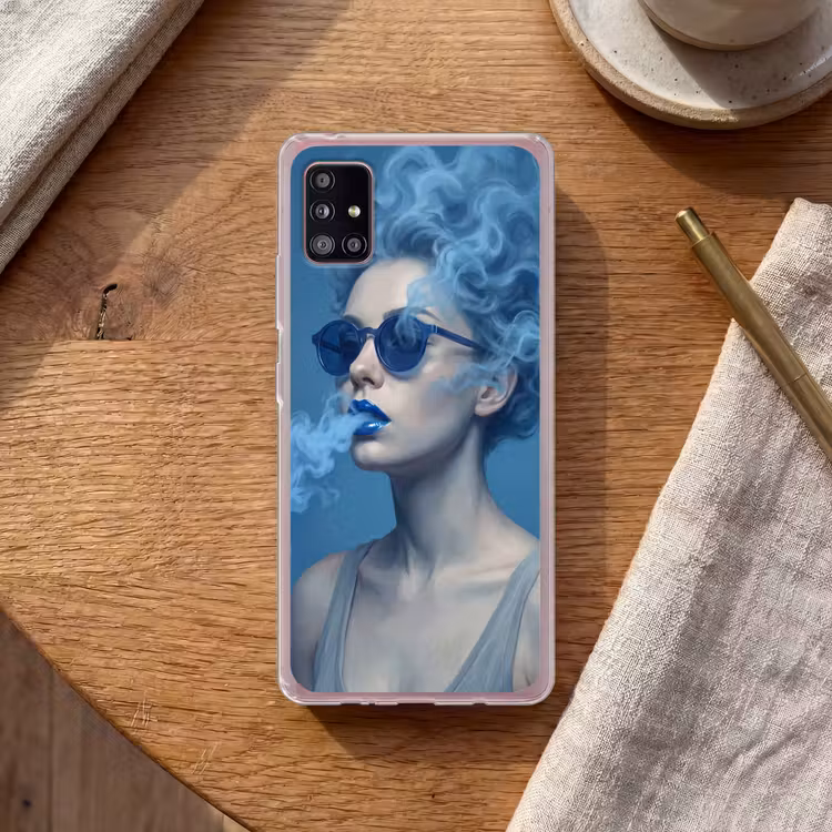 Portret - Zonnebril - Rook - Abstract - Blauw Telefoonhoesje Samsung Galaxy A51 5G klein -sfeer1