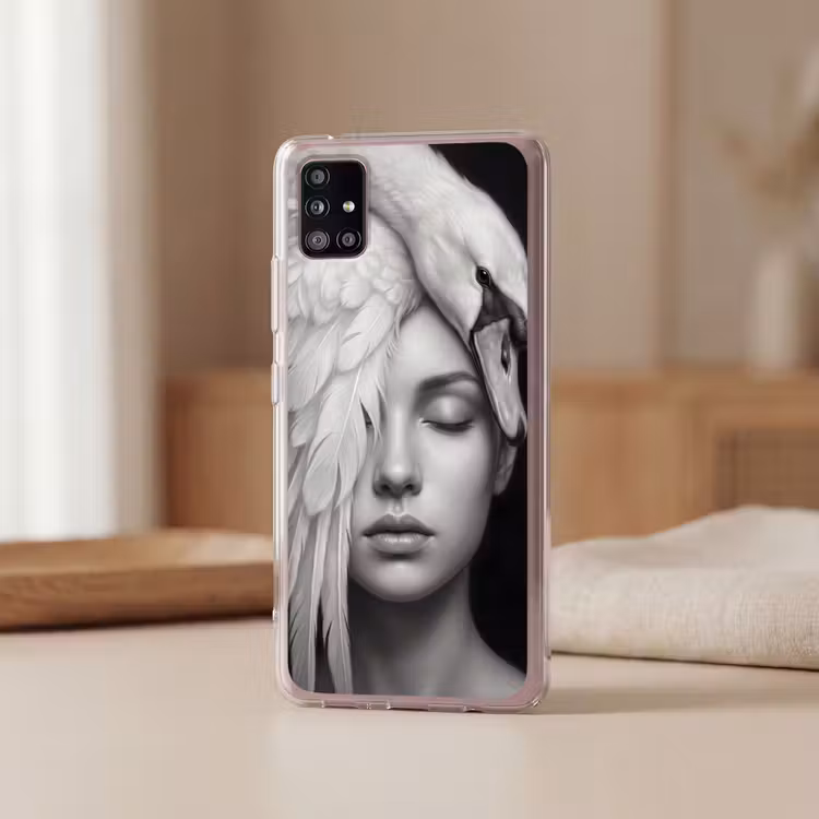 Portret - Zwaan - Zwart - Wit Telefoonhoesje Samsung Galaxy A51 5G klein -sfeer2