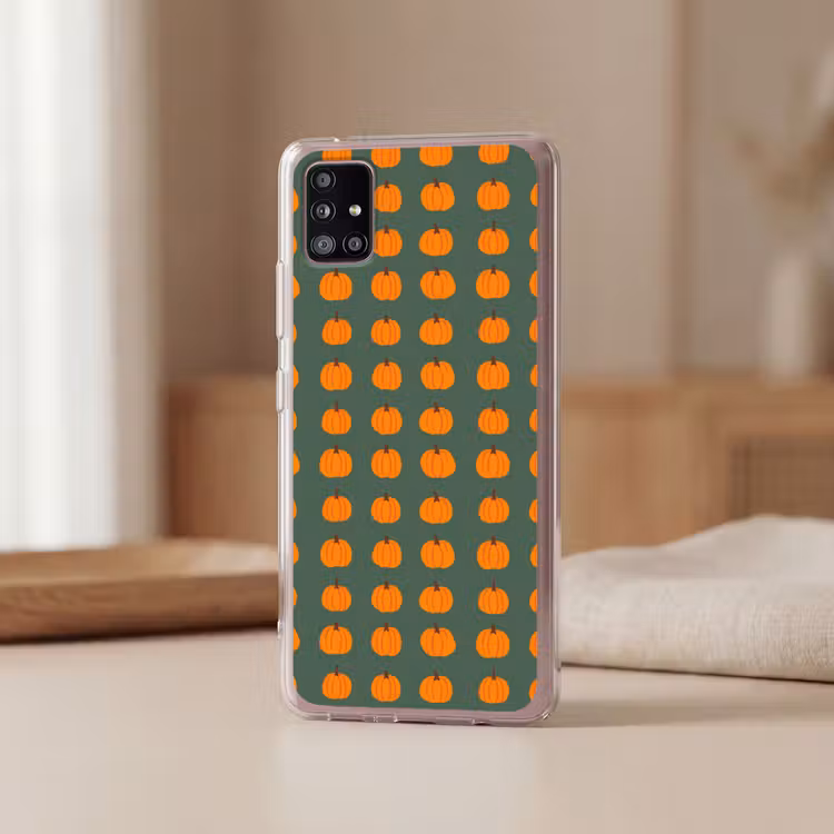 Pompoen - Patroon - Oranje Telefoonhoesje Samsung Galaxy A51 5G klein 373 -sfeer2