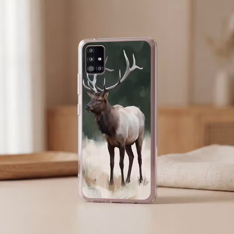 Edelhert - Gewei - Schildering - Rustiek Telefoonhoesje Samsung Galaxy A51 5G klein -sfeer2