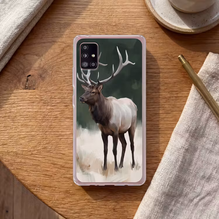 Edelhert - Gewei - Schildering - Rustiek Telefoonhoesje Samsung Galaxy A51 5G klein -sfeer1