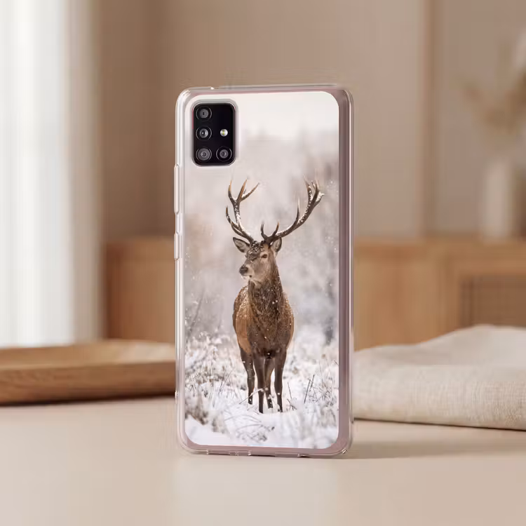 Edelhert - Bos - Sneeuw - Winter - Majestueus Telefoonhoesje Samsung Galaxy A51 5G klein -sfeer2