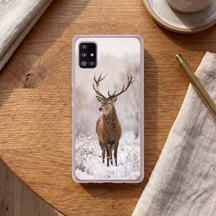 Edelhert - Bos - Sneeuw - Winter - Majestueus Telefoonhoesje Samsung Galaxy A51 5G klein -sfeer1