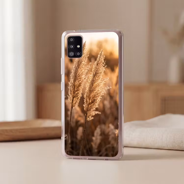 Rietpluimen - Gras - Zonsondergang - Goud - Serene Telefoonhoesje Samsung Galaxy A51 5G klein -sfeer2