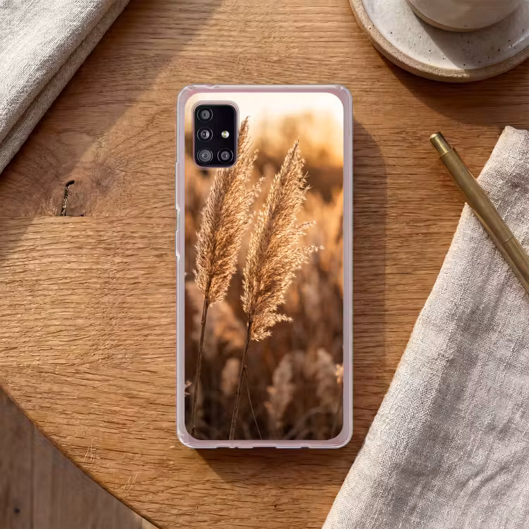 Rietpluimen - Gras - Zonsondergang - Goud - Serene Telefoonhoesje Samsung Galaxy A51 5G klein -sfeer1