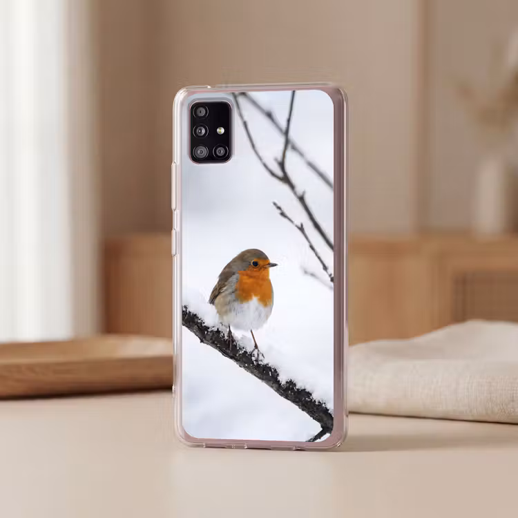 Roodborstje - Tak - Sneeuw - Winter - Levendig Telefoonhoesje Samsung Galaxy A51 5G klein -sfeer2