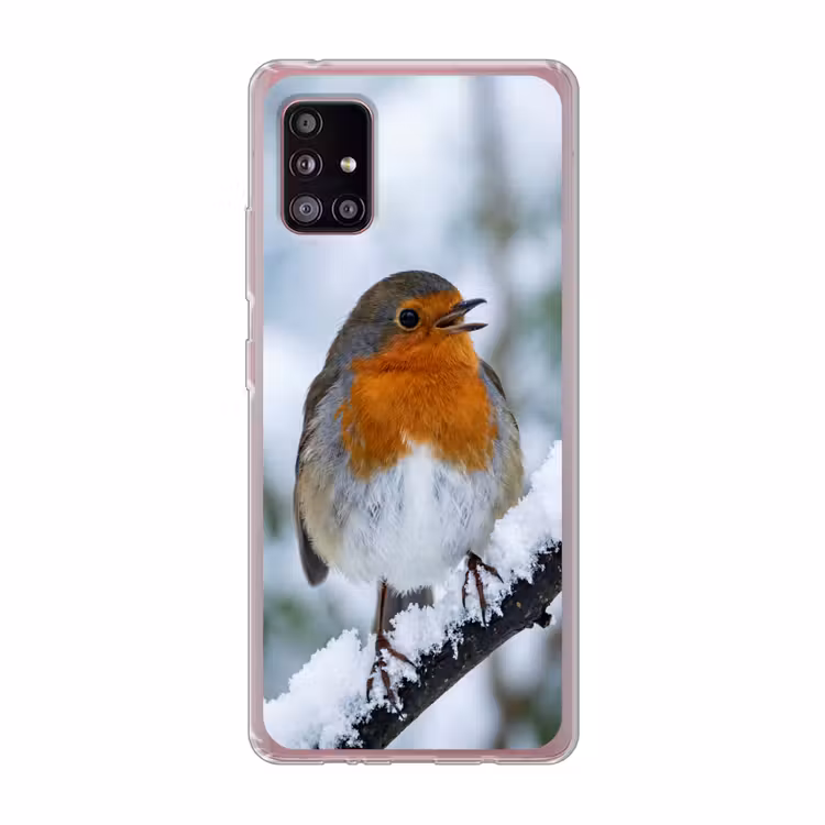 Roodborstje - Tak - Sneeuw - Winter - Levendig Telefoonhoesje Samsung Galaxy A51 5G klein -3d