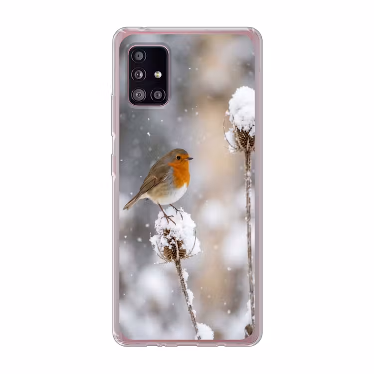 Roodborstje - Gedroogde bloem - Sneeuw - Winter - Vertederend Telefoonhoesje Samsung Galaxy A51 5G klein -3d
