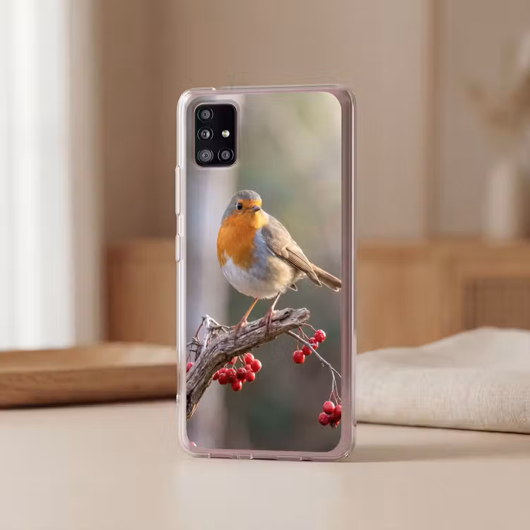 Roodborst - Tak - Bessen - Natuur Telefoonhoesje Samsung Galaxy A51 5G klein -sfeer2