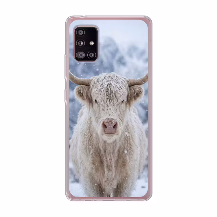 Schotse Hooglander - Sneeuw - Bergen - Winter Telefoonhoesje Samsung Galaxy A51 5G klein -3d