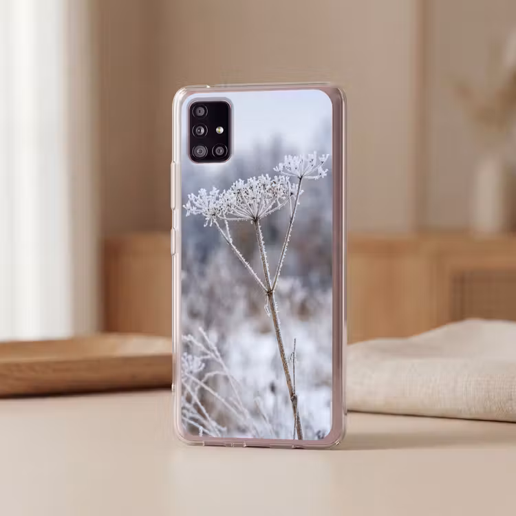 Schermbloem - Rijp - Kristallen - Winter - Delicaat Telefoonhoesje Samsung Galaxy A51 5G klein -sfeer2