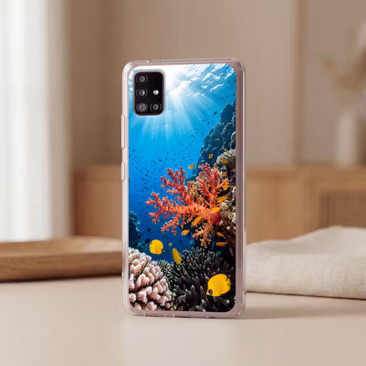 Zee - Koraalrif - Natuur - Levendig - Blauw Telefoonhoesje Samsung Galaxy A51 5G klein -sfeer2