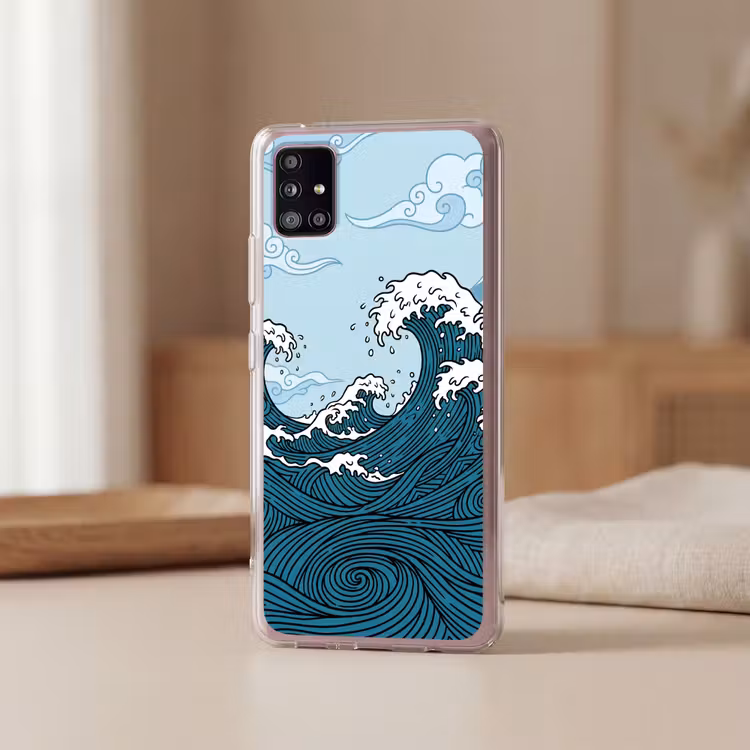 Zee - Golven - Japans - Natuur - Blauw Telefoonhoesje Samsung Galaxy A51 5G klein -sfeer2