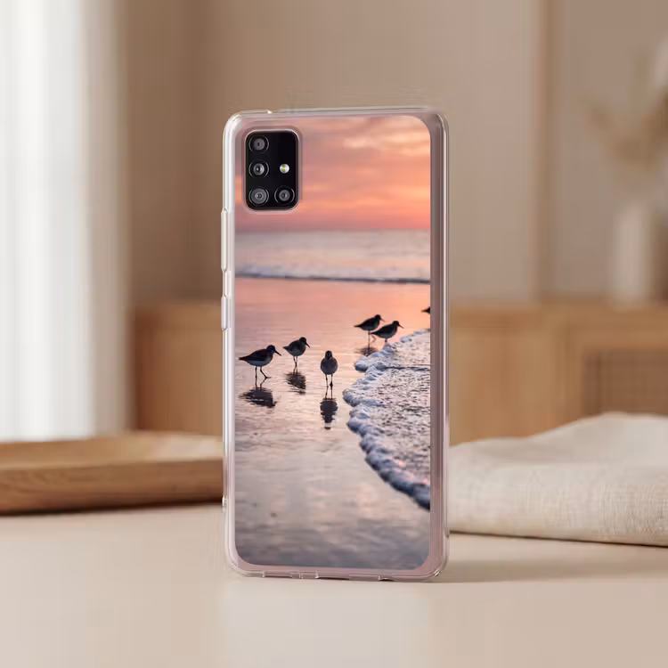 Meeuwen - Strand - Zee - Roze Telefoonhoesje Samsung Galaxy A51 5G klein -sfeer2