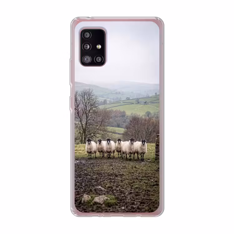 Schapen - Rij - Weide - Dieren - Platteland Telefoonhoesje Samsung Galaxy A51 5G klein -3d