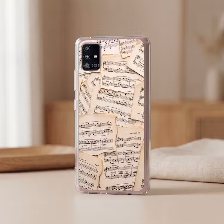Bladmuziek - Oud - Noten - Vintage - Beige Telefoonhoesje Samsung Galaxy A51 5G klein -sfeer2