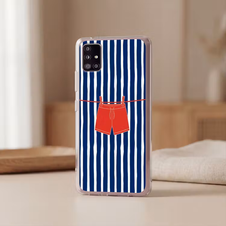 Shorts - Waslijn - Zomer - Illustratie - Rood Telefoonhoesje Samsung Galaxy A51 5G klein -sfeer2