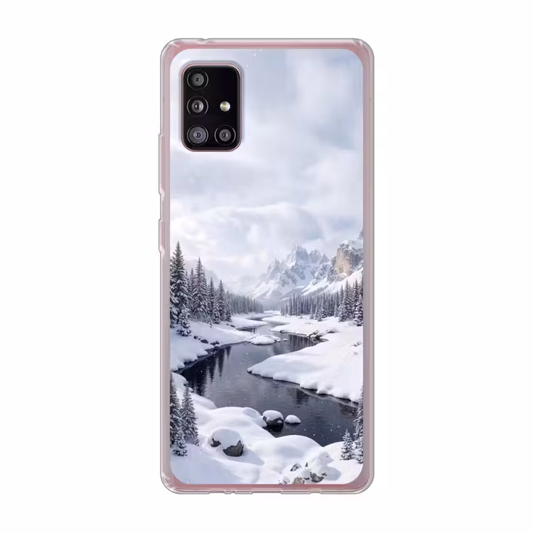 Sneeuwlandschap - Bergen - Rivier - Winter Telefoonhoesje Samsung Galaxy A51 5G klein -3d