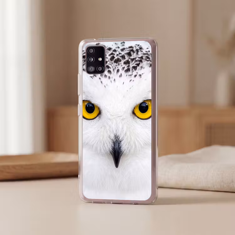 Sneeuwuil - Portret - Geel Telefoonhoesje Samsung Galaxy A51 5G klein -sfeer2