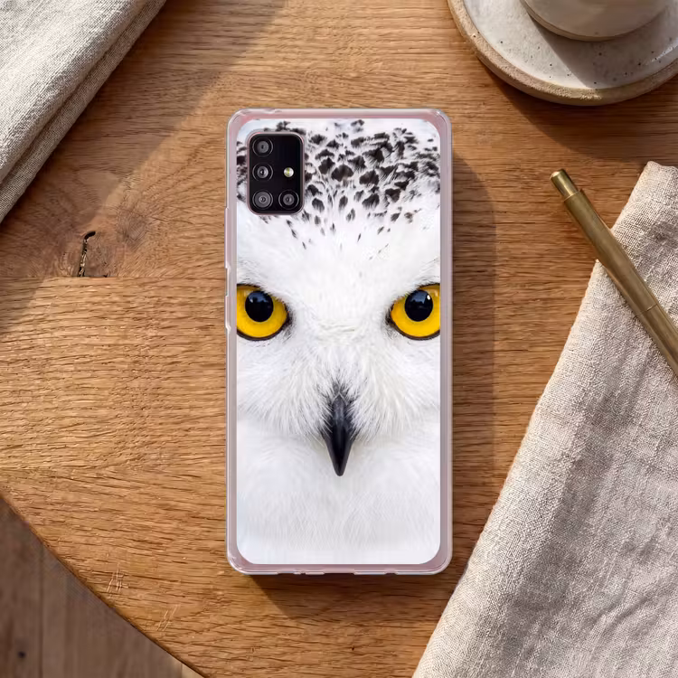 Sneeuwuil - Portret - Geel Telefoonhoesje Samsung Galaxy A51 5G klein -sfeer1