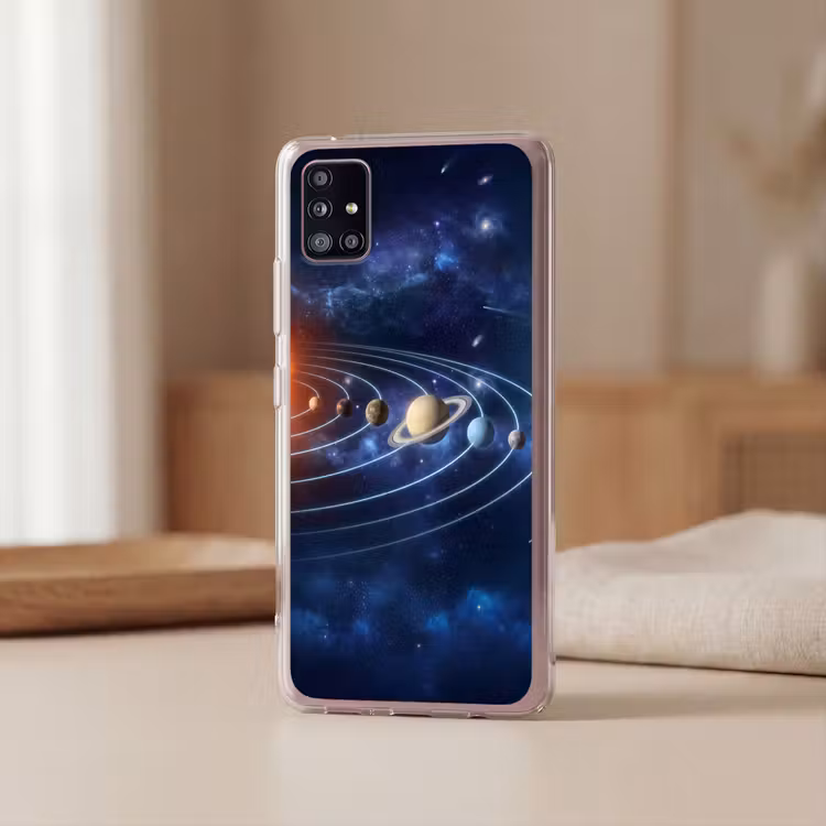 Ruimte - Zonnestelsel - Blauw Telefoonhoesje Samsung Galaxy A51 5G klein -sfeer2