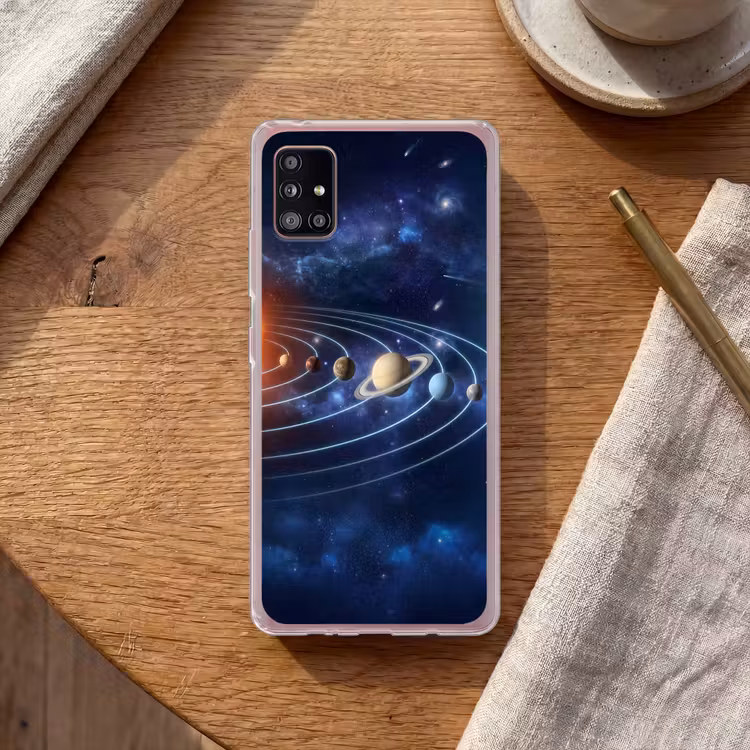 Ruimte - Zonnestelsel - Blauw Telefoonhoesje Samsung Galaxy A51 5G klein -sfeer1