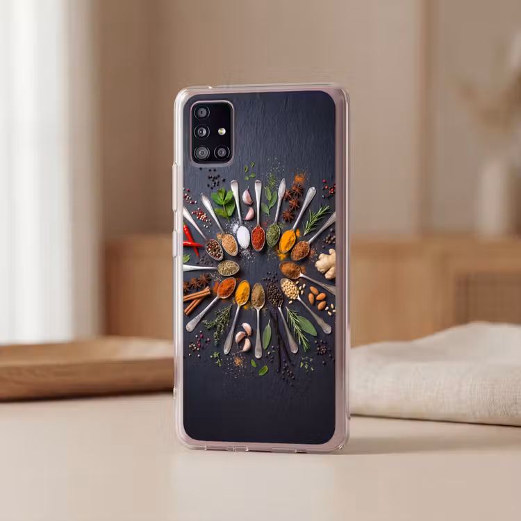 Kruiden - Lepels - Culinair - Kleurrijk - Sfeervol Telefoonhoesje Samsung Galaxy A51 5G klein -sfeer2