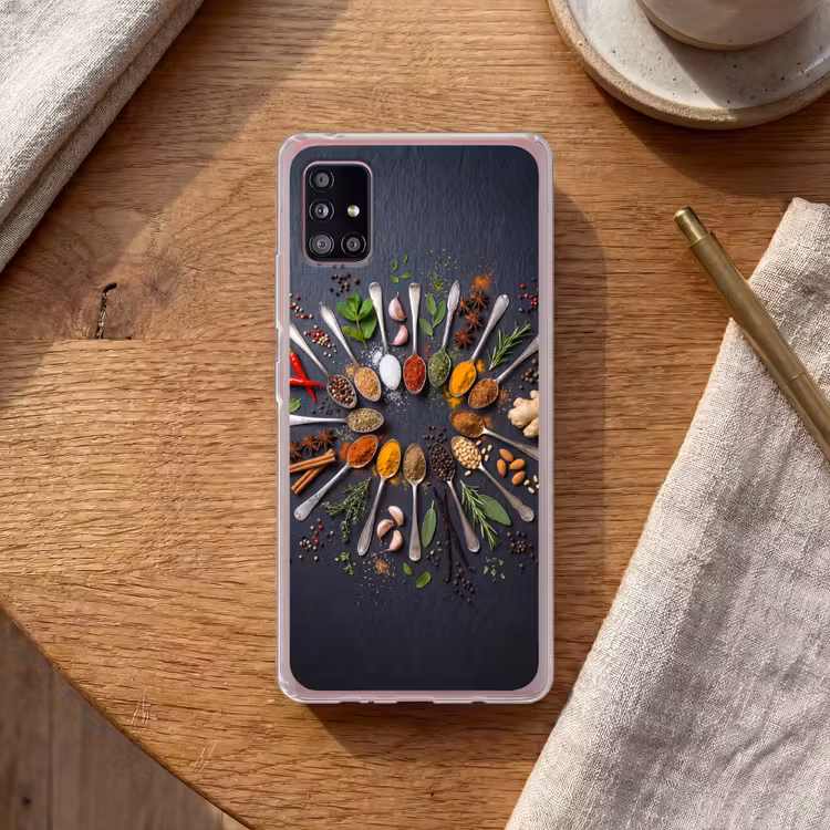 Kruiden - Lepels - Culinair - Kleurrijk - Sfeervol Telefoonhoesje Samsung Galaxy A51 5G klein -sfeer1