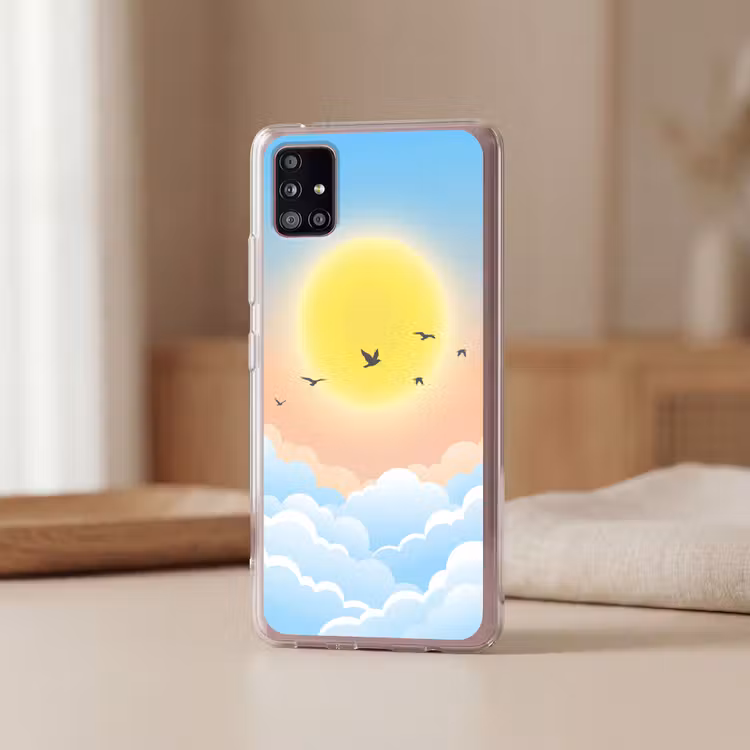 Zon - Vogels - Lucht - Natuur - Geel Telefoonhoesje Samsung Galaxy A51 5G klein -sfeer2