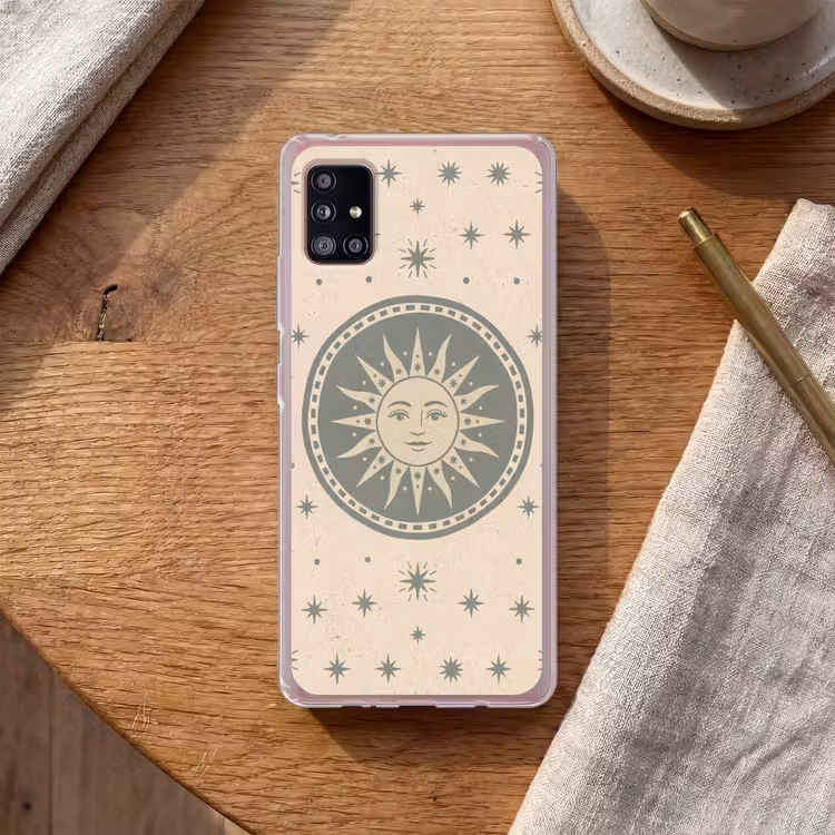 Zon - Sterren - Astrologie - Vintage - Groen Telefoonhoesje Samsung Galaxy A51 5G klein -sfeer1