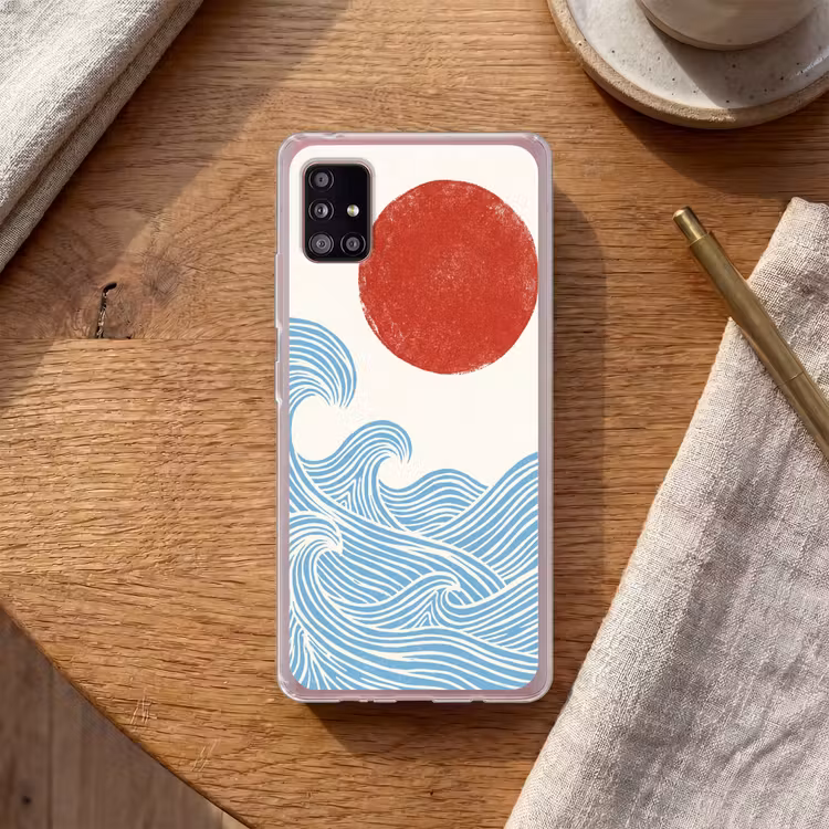 Zon - Golven - Oceaan - Abstract - Rood Telefoonhoesje Samsung Galaxy A51 5G klein -sfeer1