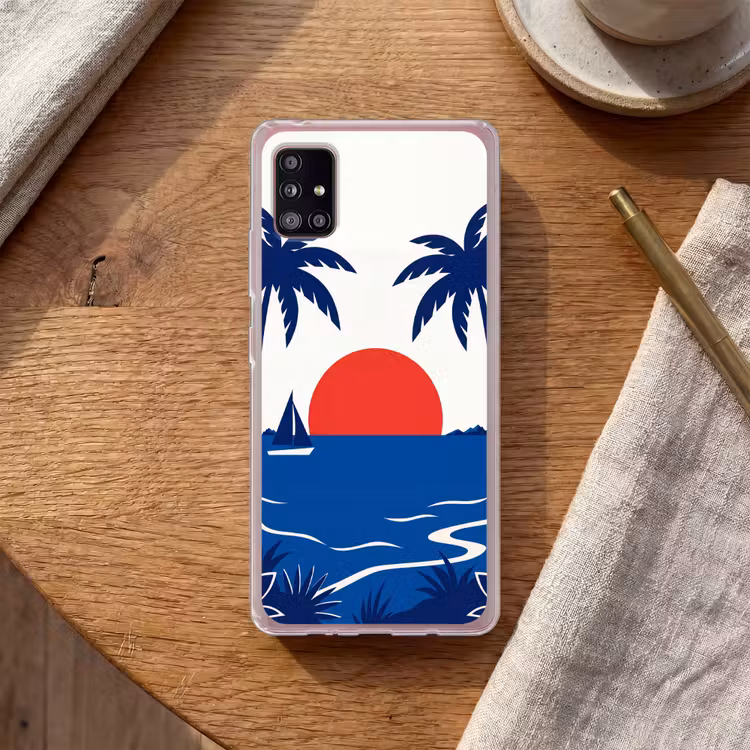 Zonsondergang - Zee - Palmboom - Tropisch - Modern Telefoonhoesje Samsung Galaxy A51 5G klein -sfeer1