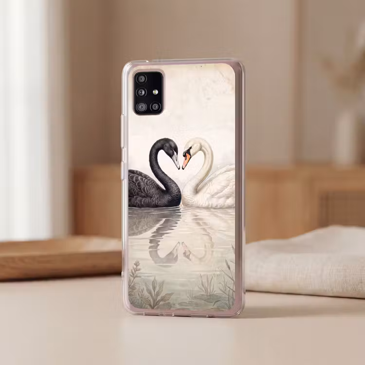 Zwanen - Hartvorm - Dieren Telefoonhoesje Samsung Galaxy A51 5G klein -sfeer2