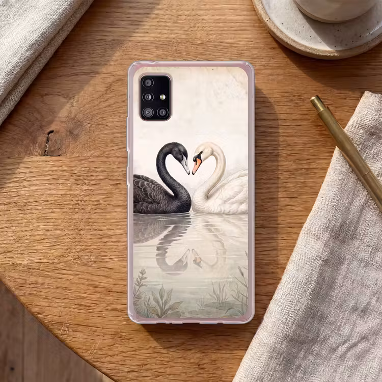 Zwanen - Hartvorm - Dieren Telefoonhoesje Samsung Galaxy A51 5G klein -sfeer1