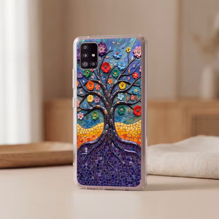 Levensboom - Mozaïek - Bloemen - Kleurrijk - Vrolijk Telefoonhoesje Samsung Galaxy A51 5G klein -sfeer2