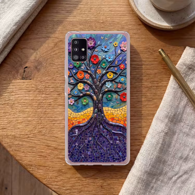 Levensboom - Mozaïek - Bloemen - Kleurrijk - Vrolijk Telefoonhoesje Samsung Galaxy A51 5G klein -sfeer1