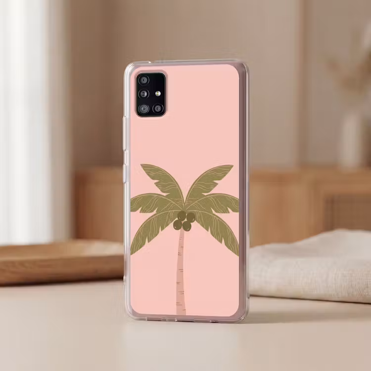 Boom - Palm - Natuur - Illustratie - Roze Telefoonhoesje Samsung Galaxy A51 5G klein -sfeer2