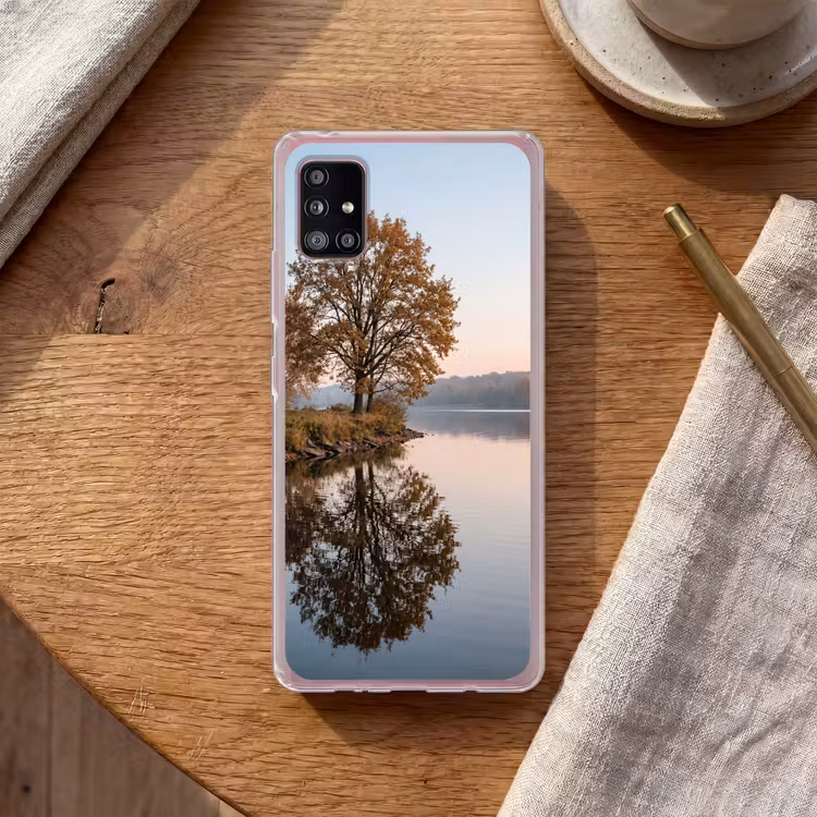 Bomen - Reflectie - Water - Zonsopgang - Serene Telefoonhoesje Samsung Galaxy A51 5G klein -sfeer1