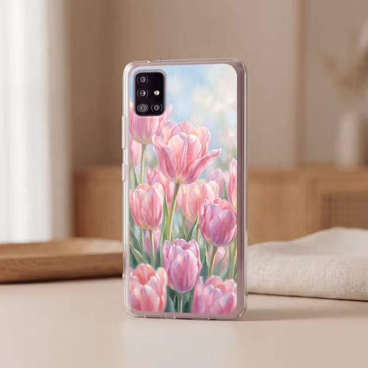 Tulpen - Veld - Lente - Roze Telefoonhoesje Samsung Galaxy A51 5G klein -sfeer2