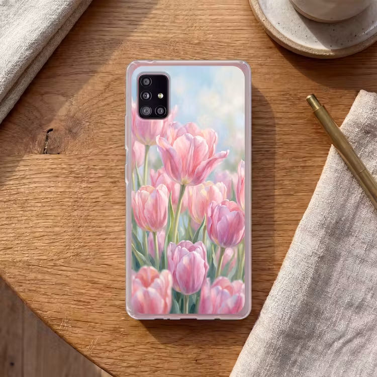Tulpen - Veld - Lente - Roze Telefoonhoesje Samsung Galaxy A51 5G klein -sfeer1