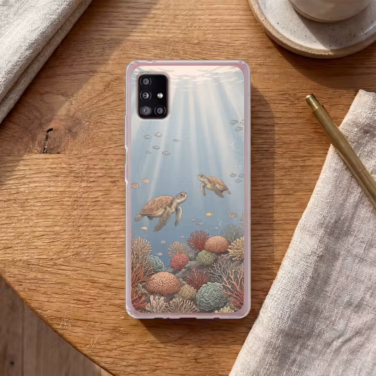 Schildpad - Onderwater - Natuur - Illustratie Telefoonhoesje Samsung Galaxy A51 5G klein -sfeer1