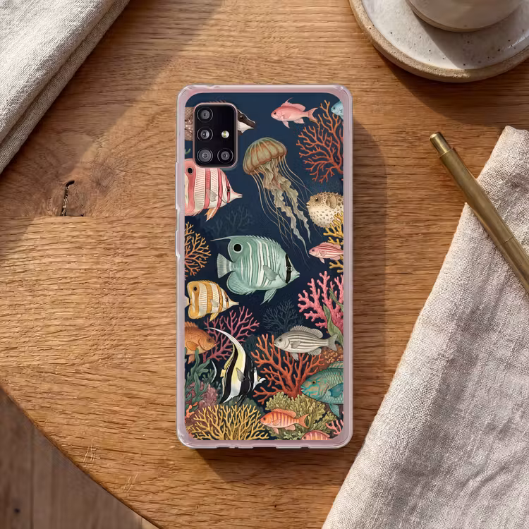 Onderwaterwereld - Vissen - Koraal - Illustratie - Kleurrijk Telefoonhoesje Samsung Galaxy A51 5G klein -sfeer1